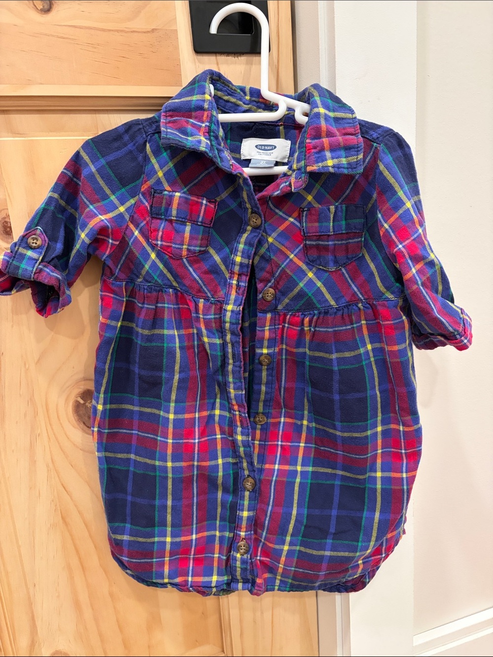 Old Navy Plaid Button-Front dress — Navy, Red & Yellow